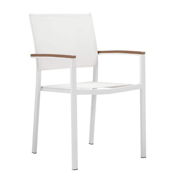 Benjara White and Brown Textilene Fabric Aluminum Frame Dining Chairs (Set of 6)