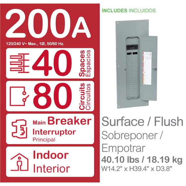 Homeline 200 Amp 40-Space 80-Circuit Main Breaker Qwik-Grip Plug On Neutral Electrical Panel w/ Breakers, Cover-Value Pk