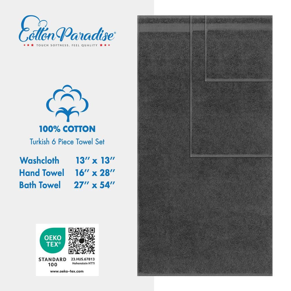 Dark Gray Turkish Cotton 6-Piece Bathroom Towel Set
