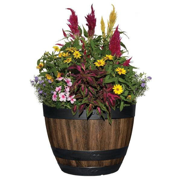 20 Inch Resin Barrel Planter Indoor Outdoor Garden Decor Large Flower Plant Pot 