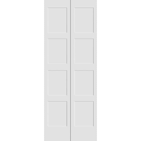 CODEL DOORS 24 in. x 80 in. Solid Wood Primed White Unfinished MDF 4-Panel Shaker Bi-Fold Door with Hardware