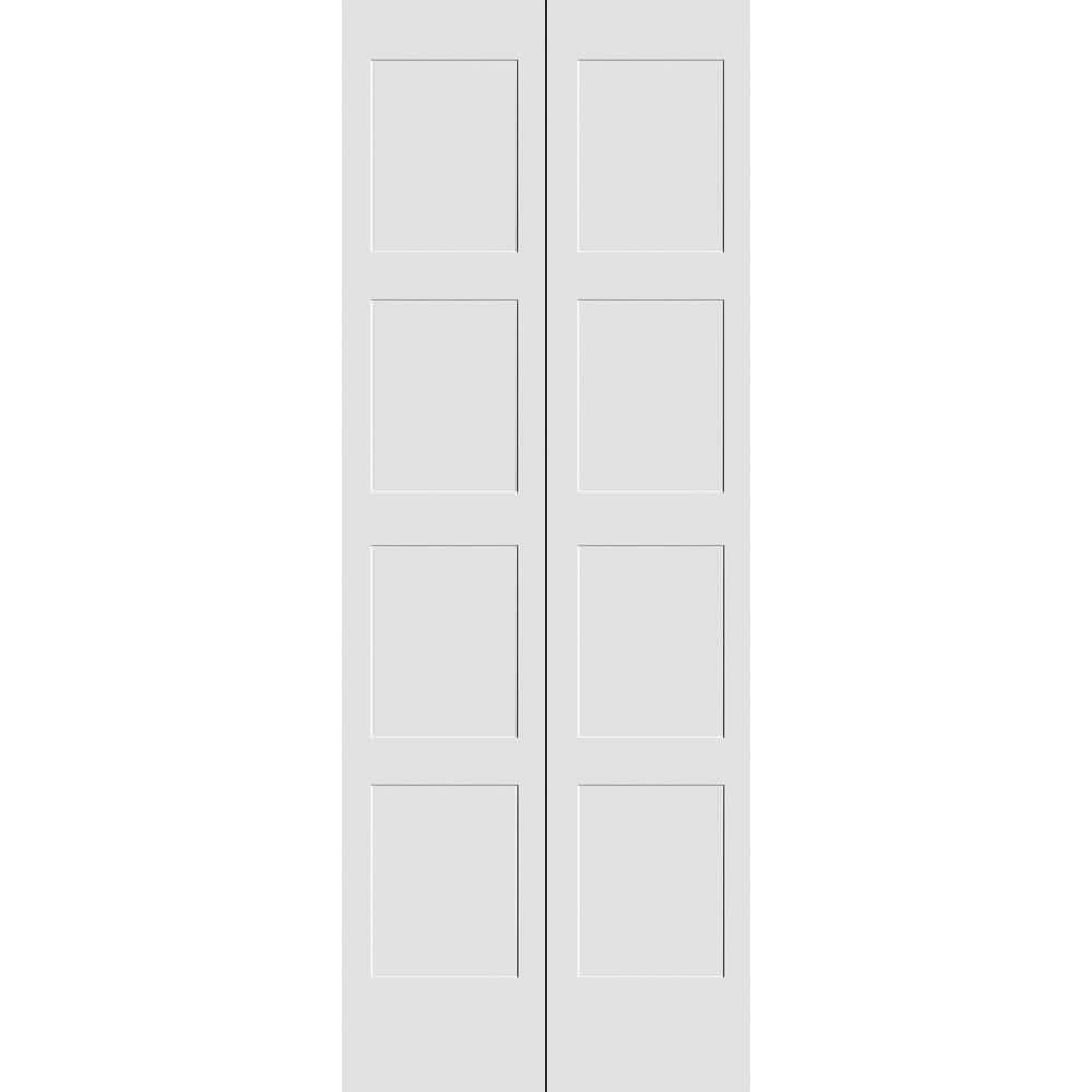 30 in. x 80 in. Solid Wood Primed White Unfinished MDF 4-Panel Shaker Bi-Fo