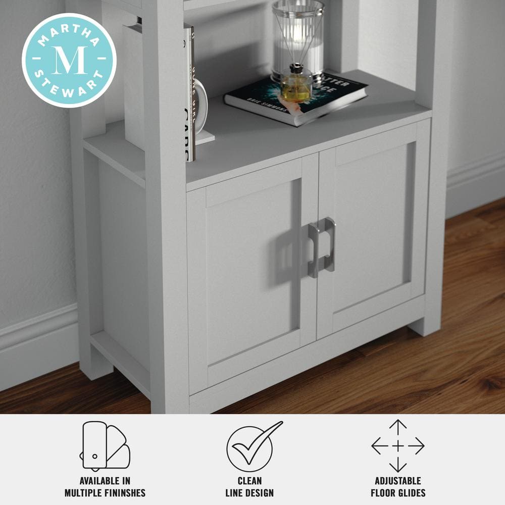 Martha Stewart 68" Gray Wood Shaker Bookcase with Storage Cabinet