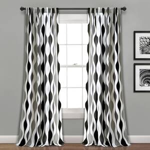 Black/Gray GeoRod Pocket Light Filtering Curtain 52 in. W x 108 in. L (Set of 2)