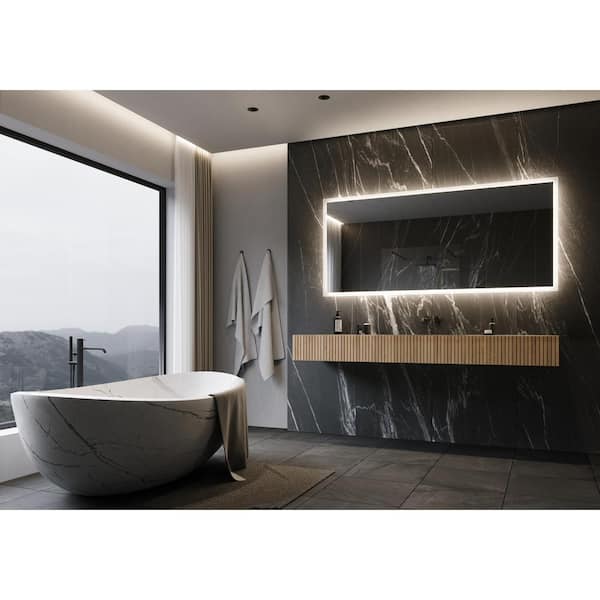 Unbranded Backlit 70 in. W x 32 in. H Rectangular Frameless Wall Mounted Bathroom Vanity Mirror 3000K LED