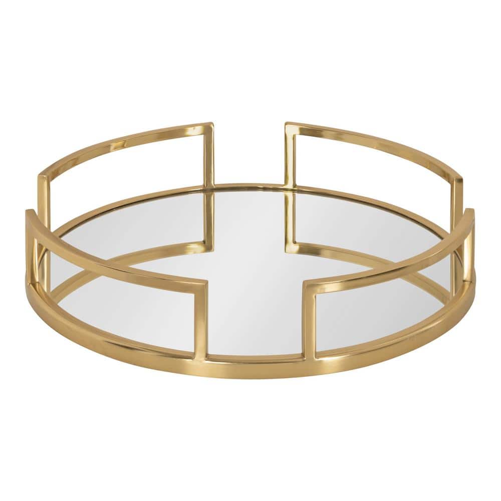 Gohana Gold Round Glass Mirrored Tray with Handles
