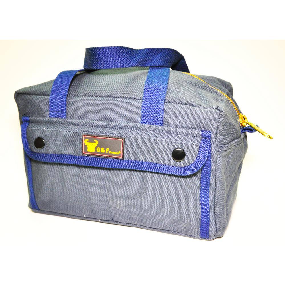 Navy Blue Heavy-Duty Canvas Mechanics Tool Bag with Brass Zipper