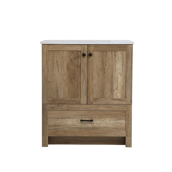 Unbranded Simply Living 30 in. Single Bathroom Vanity in Natural Oak with Quartz Vanity Top in Ivory White