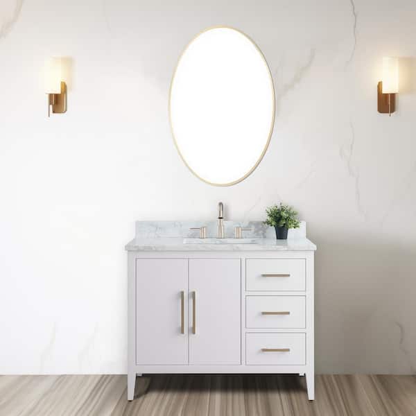42 in. W x 22 in. D x 34 in. H Single Sink Bathroom Vanity Cabinet in White with Engineered Marble Top