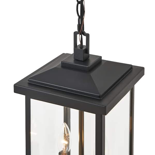 KAWOTI 16.25 in. 2-Light Black Outdoor Lantern Pendant Light with