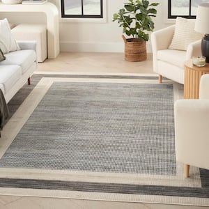Serenity Home Grey Ivory 8 ft. x 10 ft. Banded Contemporary Area Rug