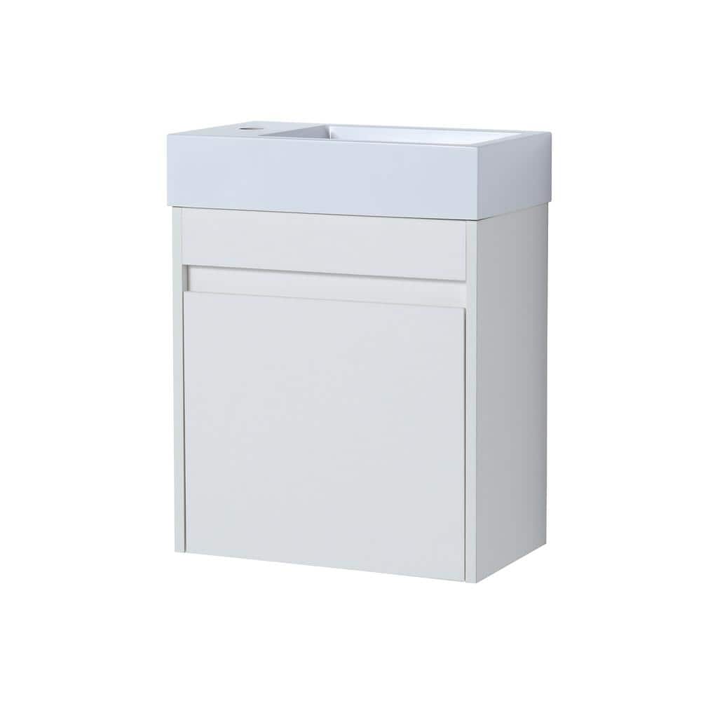 18.10 in W Single Sink Floating Bath Vanity in White Straight Grain Finish 