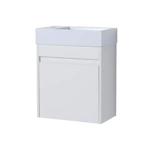 18.10 in W Single Sink Floating Bath Vanity in White Straight Grain Finish with White Resin Sink and Soft-Close Door