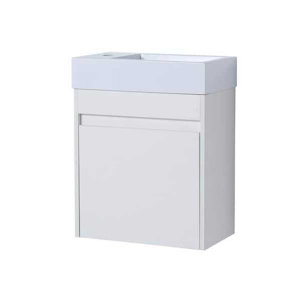 Adrinfly 18.10 in W Single Sink Floating Bath Vanity in White Straight Grain Finish with White Resin Sink and Soft-Close Door