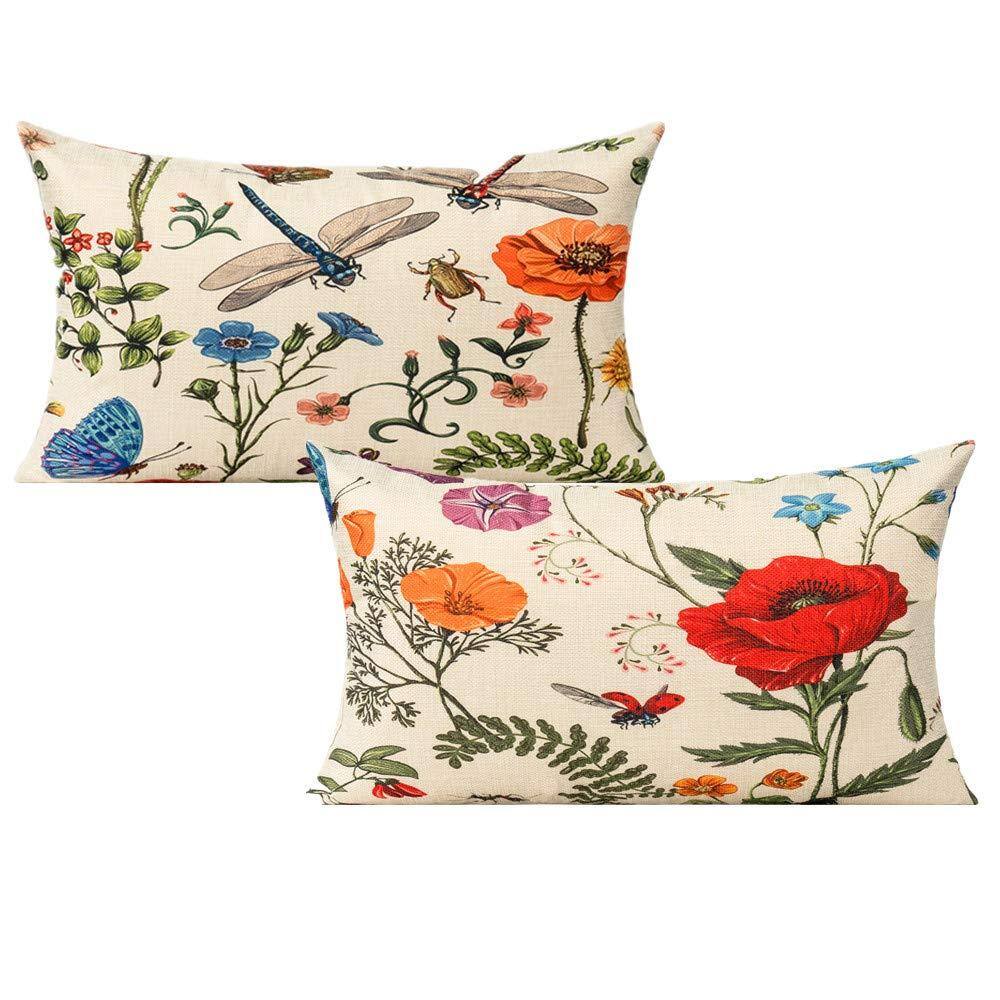 12x20 Spring Summer Garden Floral Lumbar Pillow Covers Set of 2, Butterfly Bee Dragonfly Outdoor Farmhouse Cushion price history on PriceWatchPro