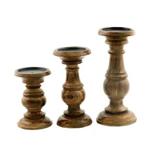 Natural Wooden Brown Pillar Shaped Candle Holder