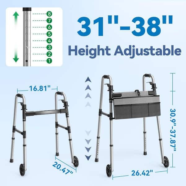 JFVKAF Adjustable Height Lightweight Standard Walker with Basket