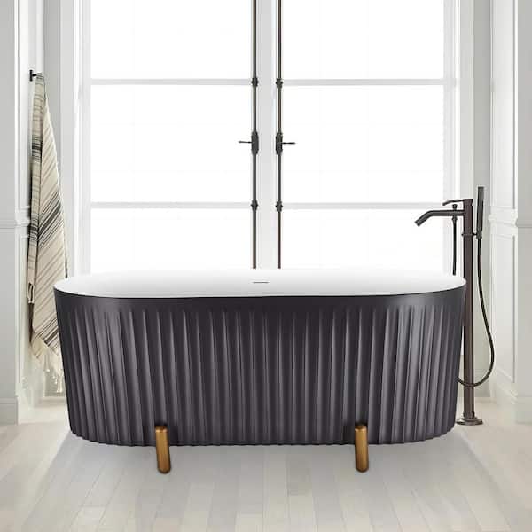 UPIKER Luxurious 67 in. W. x 31 in. Brown Acrylic Double Slipper Soaking Bathtub with Center Drain in Stainless Steel