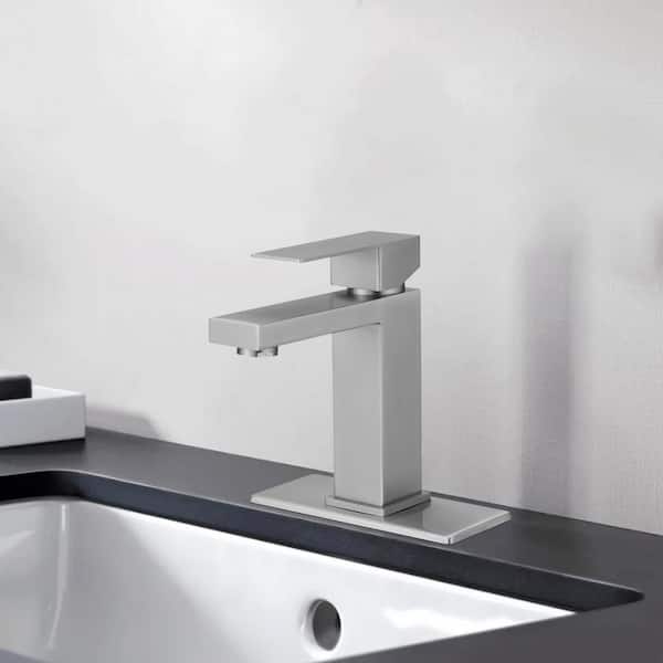 Maincraft Single Handle Single Hole Bathroom Faucet with Deckplate and Drain Included in Brushed Nickel