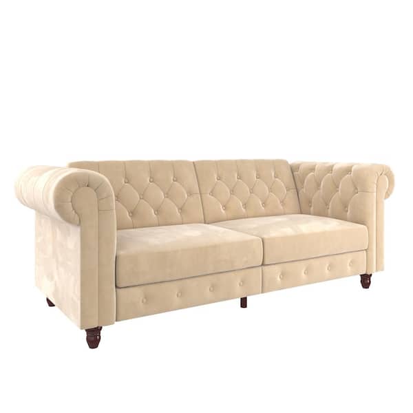 Furini Ivory Velvet Sofa Futon Mattress