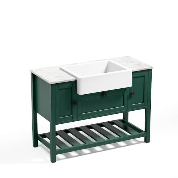 ANGELES HOME 48 in. W x 20 in. D x 33.60 in. H Freestanding Bath Vanity in Green with White Sintered Stone Top and Ceramic Sink