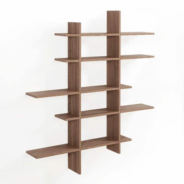 DANYA B Weathered Oak MDF 5-Level Asymmetric Floating Shelf