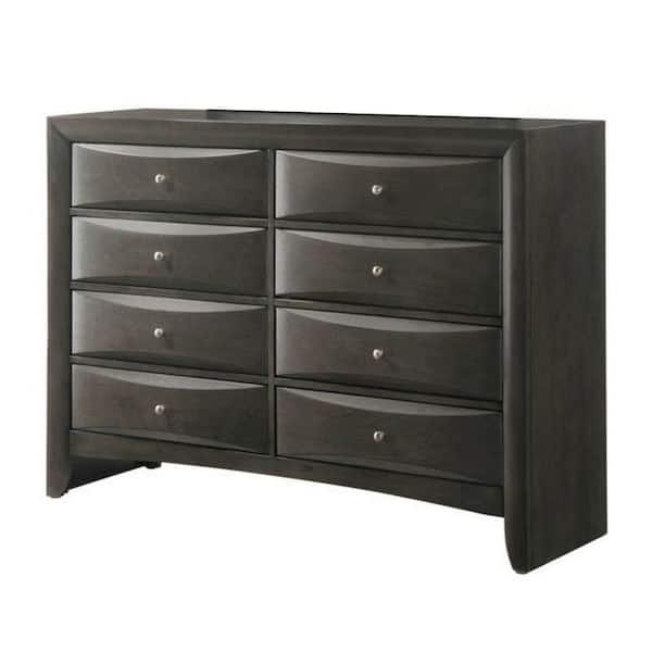 Benjara 17 in. Gray 8-Drawer Wooden Dresser Without Mirror