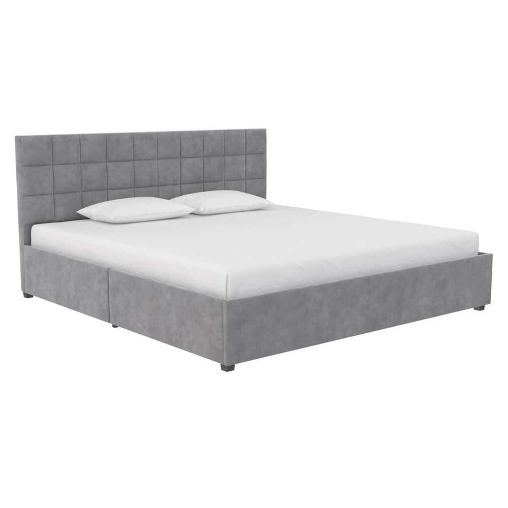 COSMO LIVING Serena Light Gray Velvet Upholstered King Bed With Drawers ...