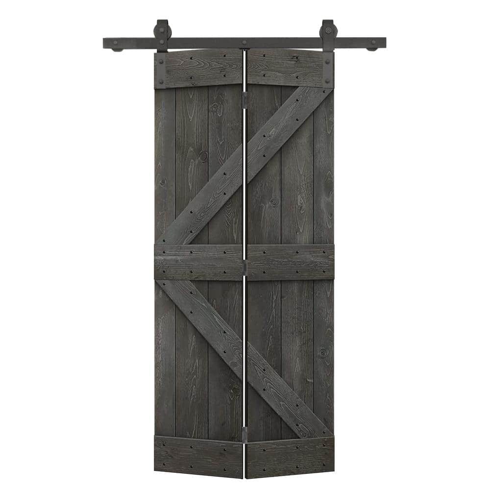36 in. x 84 in. K Series Solid Core Carbon Gray Stained DIY Wood Bi-Fold Barn Door with Sliding Hardware Kit price history on PriceWatchPro