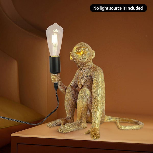 OUKANING 12.5 in. Gold Retro Decorative Desk Resin Sitting Monkey