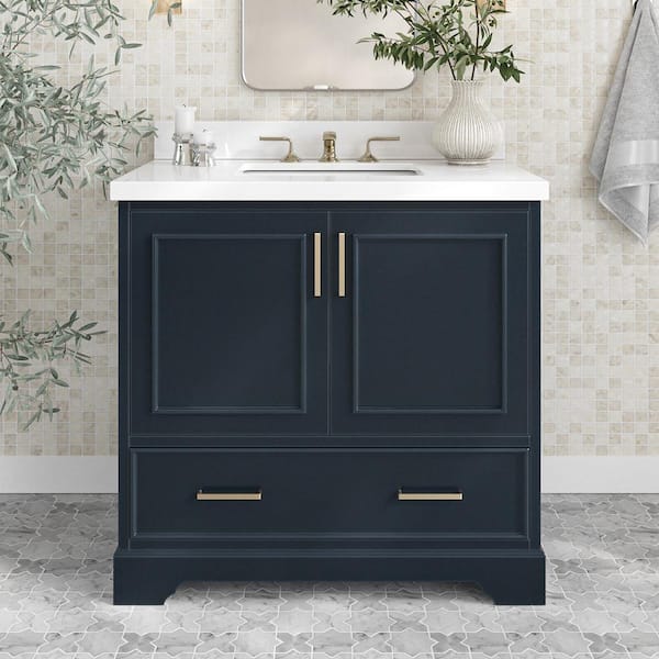 ARIEL Stafford 36 in. W x 22 in. D x 36 in. H Single Sink Freestanding Bath Vanity in Midnight Blue with Pure White Quartz Top