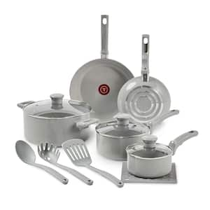 Essentials, Ceramic Non-Stick 12 Piece Pots and Pans Cookware Set, Moon Grey