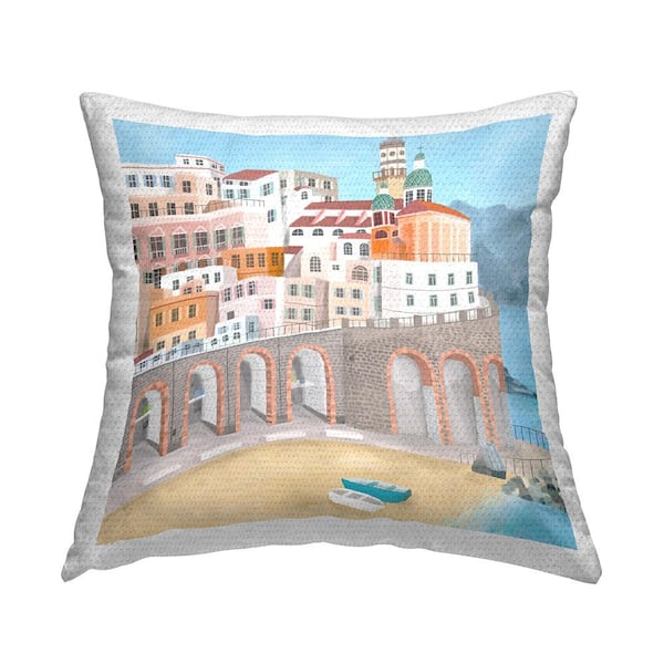 Stupell Industries Coastal City Beach Shore Blue Square Outdoor Throw Pillow