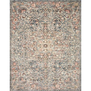 Saban Blue/Spice 3 ft. 9 in. x 3 ft. 9 in. Round Bohemian Floral Area Rug
