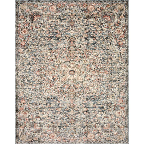 LOLOI II Saban Blue/Spice 7 ft. 10 in. x 10 ft. Bohemian Floral Area Rug