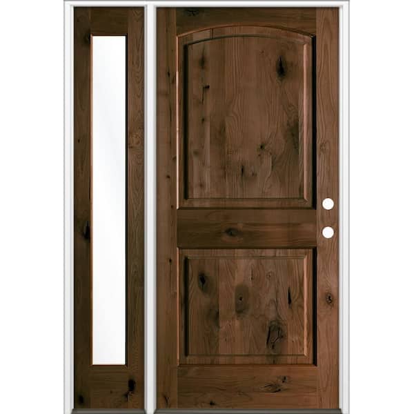 46 in. x 80 in. Knotty Alder 2-Panel Arch-Top Left-Hand/Inswing Clear Glass Espresso Stain Wood Prehung Front Door LFSL