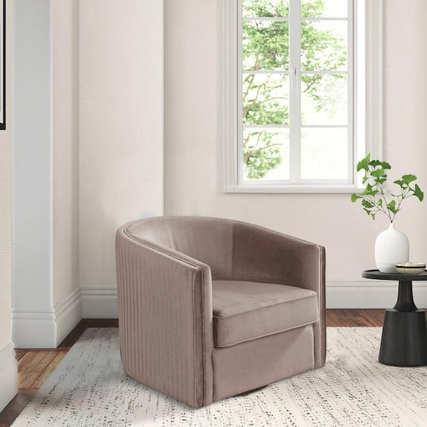 Benjara Gray Fabric Swivel Arm chair with Curved Back