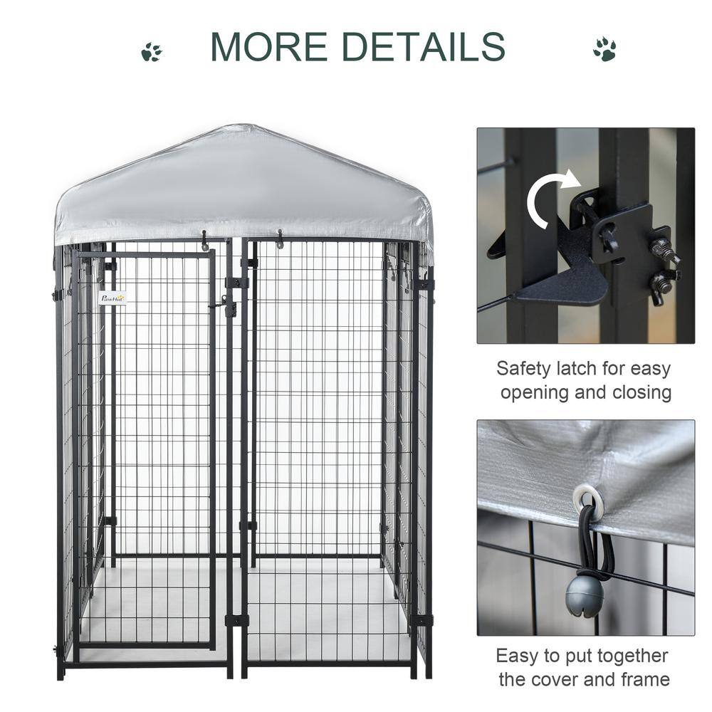 Large Black Steel Outdoor Dog Kennel with UV-Resistant Roof