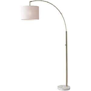 73.5 in. Brass 1 Light 1-Way (On/Off) Arc Floor Lamp for Liviing Room with Cotton Round Shade