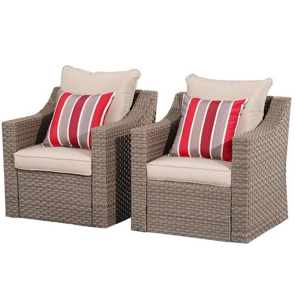 Cesicia Brown 2-Piece Wicker Outdoor Sectional Set with Tan Cushions