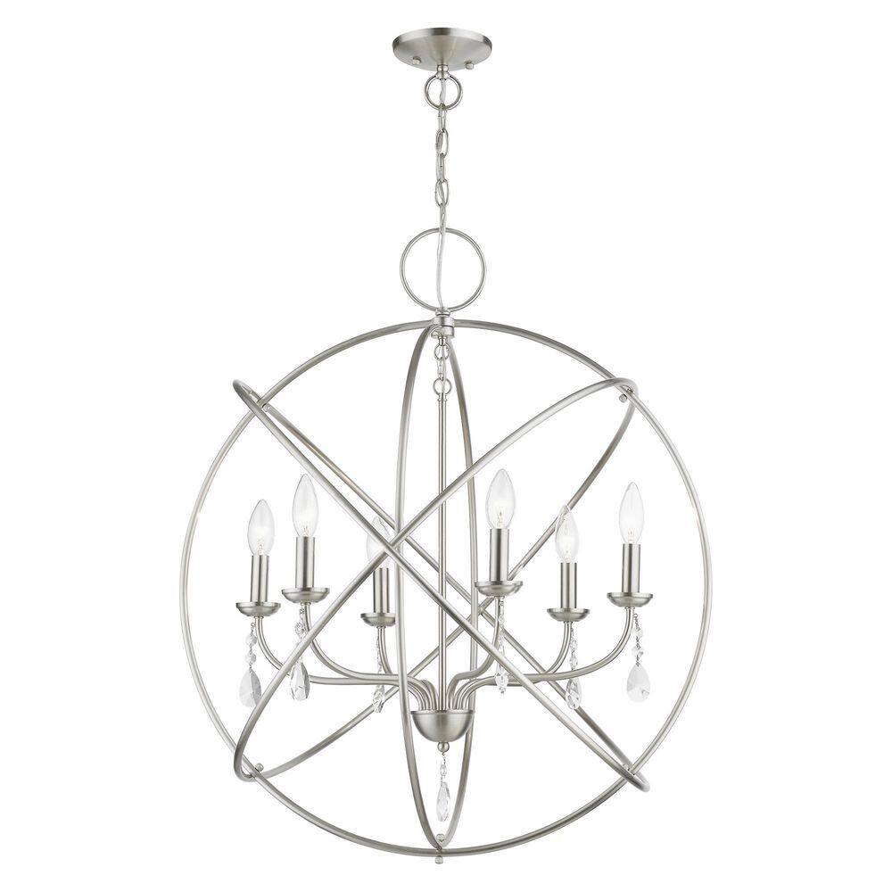 Aria Brushed Nickel 6-Light Crystal Globe Chandelier