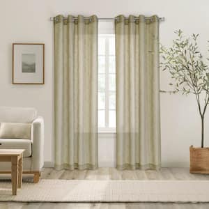 Boucle Tan Polyester Textured 52 in. W x 95 in. L Grommet Indoor Sheer Curtain (Single Panel)