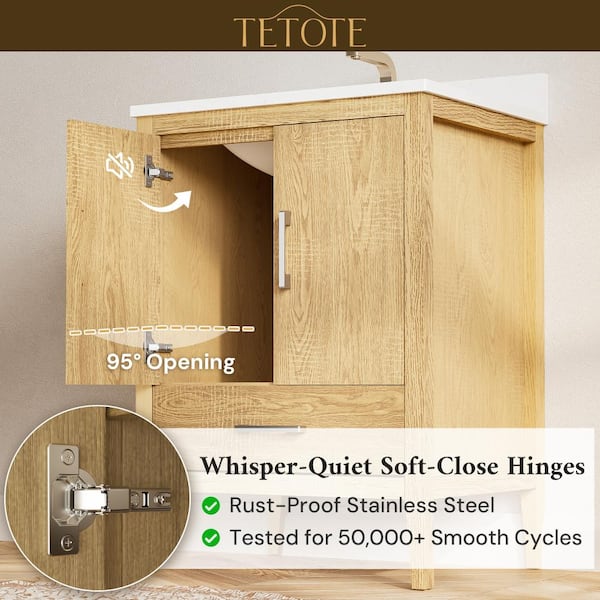 TETOTE 24 in. Single Sink Wood Bath Vanity with Quartz Top HD