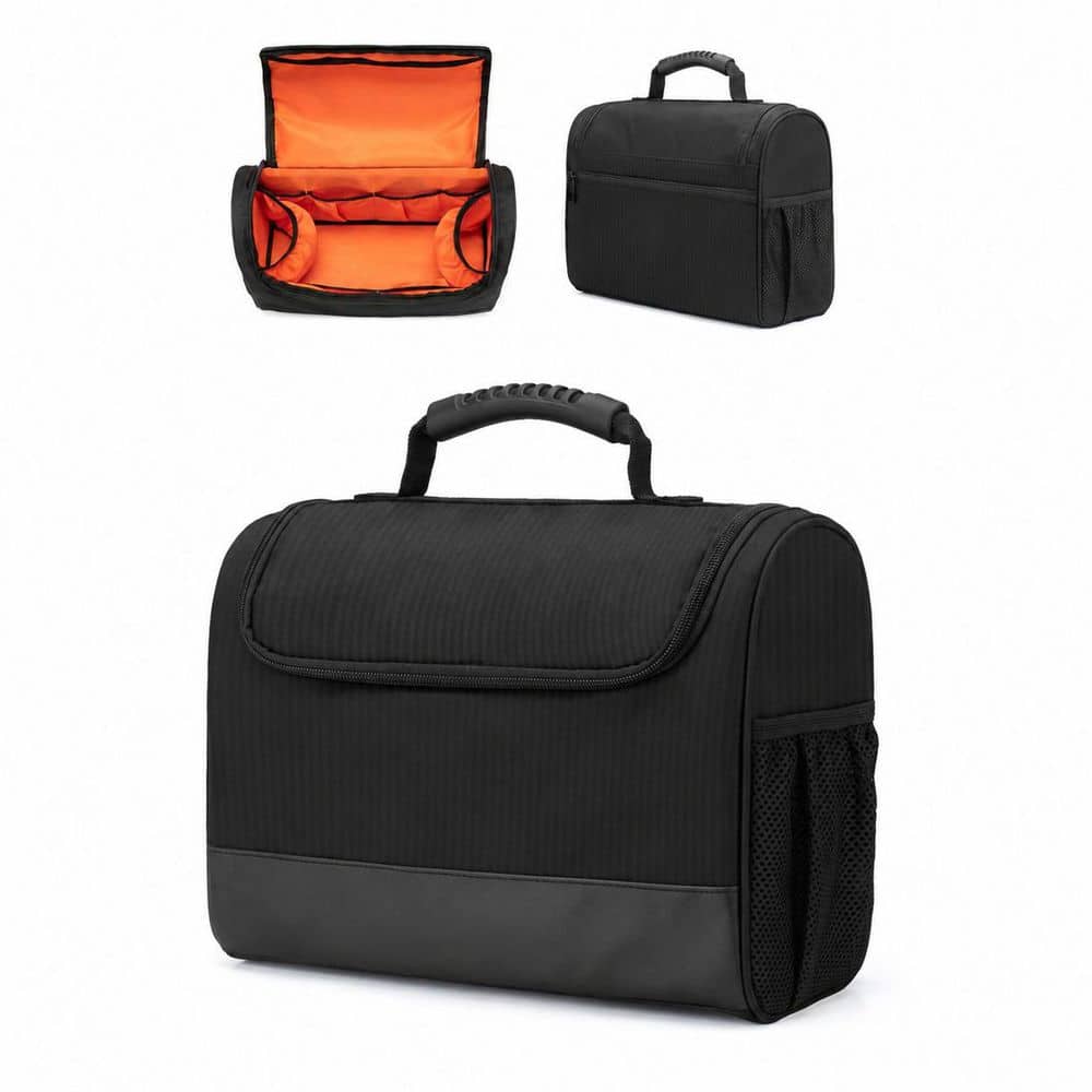Black Portable Travel Bag for Bar Tools Set with Rubber Handle and Water-Resistant Nylon, Empty Tote