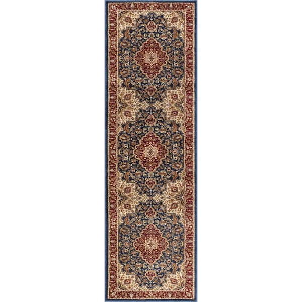 Sensation Border Navy 2 ft. x 8 ft. Indoor Runner Rug