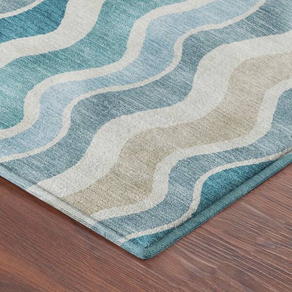 Mayfield Premium Machine Washable Abstract AMF2342 Teal 9 ft. x 12 ft. Area Rug