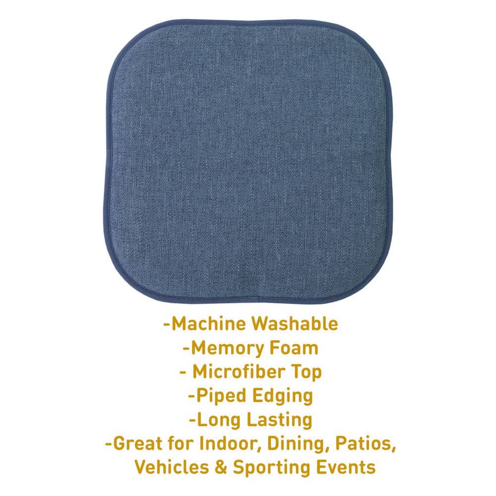 Denim Blue Memory Foam Non-Slip Chair Cushion Set