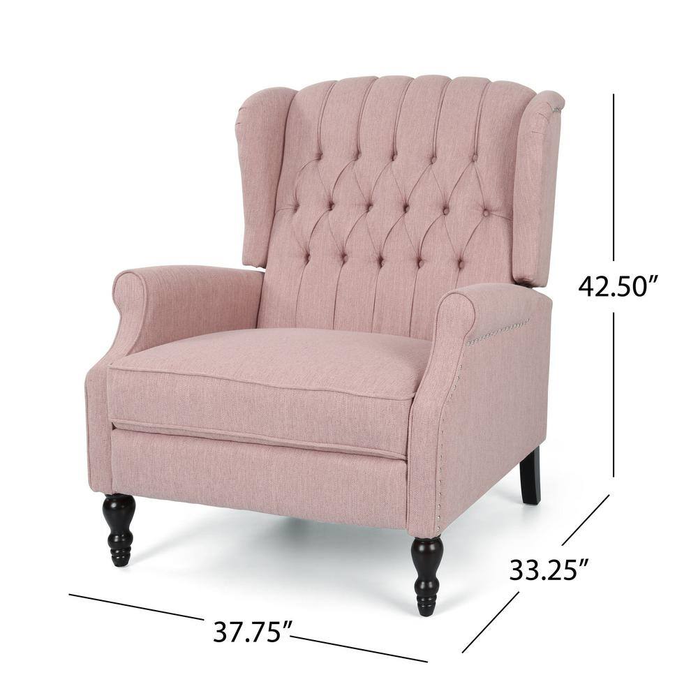 Elegant Oversized Pink Fabric Wingback Recliner Chair