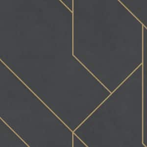 Exposed Black and Gold Three Dimensional Lines Non-Woven Non-Pasted Matte Wallpaper (Covers 57 sq.ft.)