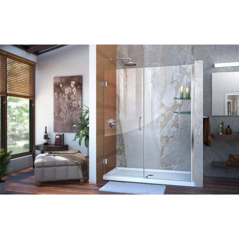Black Frameless Hinged Shower Door with Clear Glass, 61" x 72"